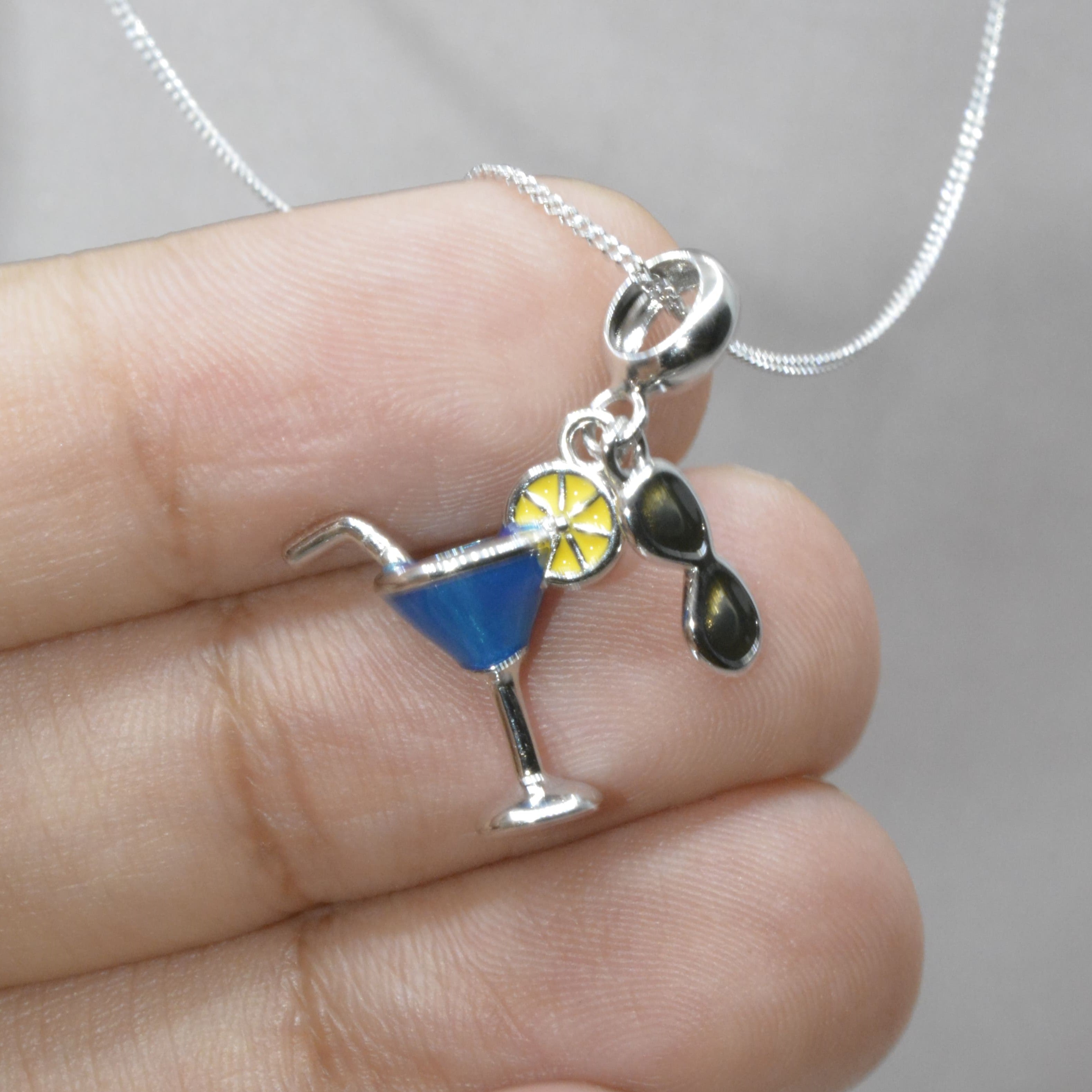 Cocktail Glass Charm Pendant - 925 Silver Jewelry