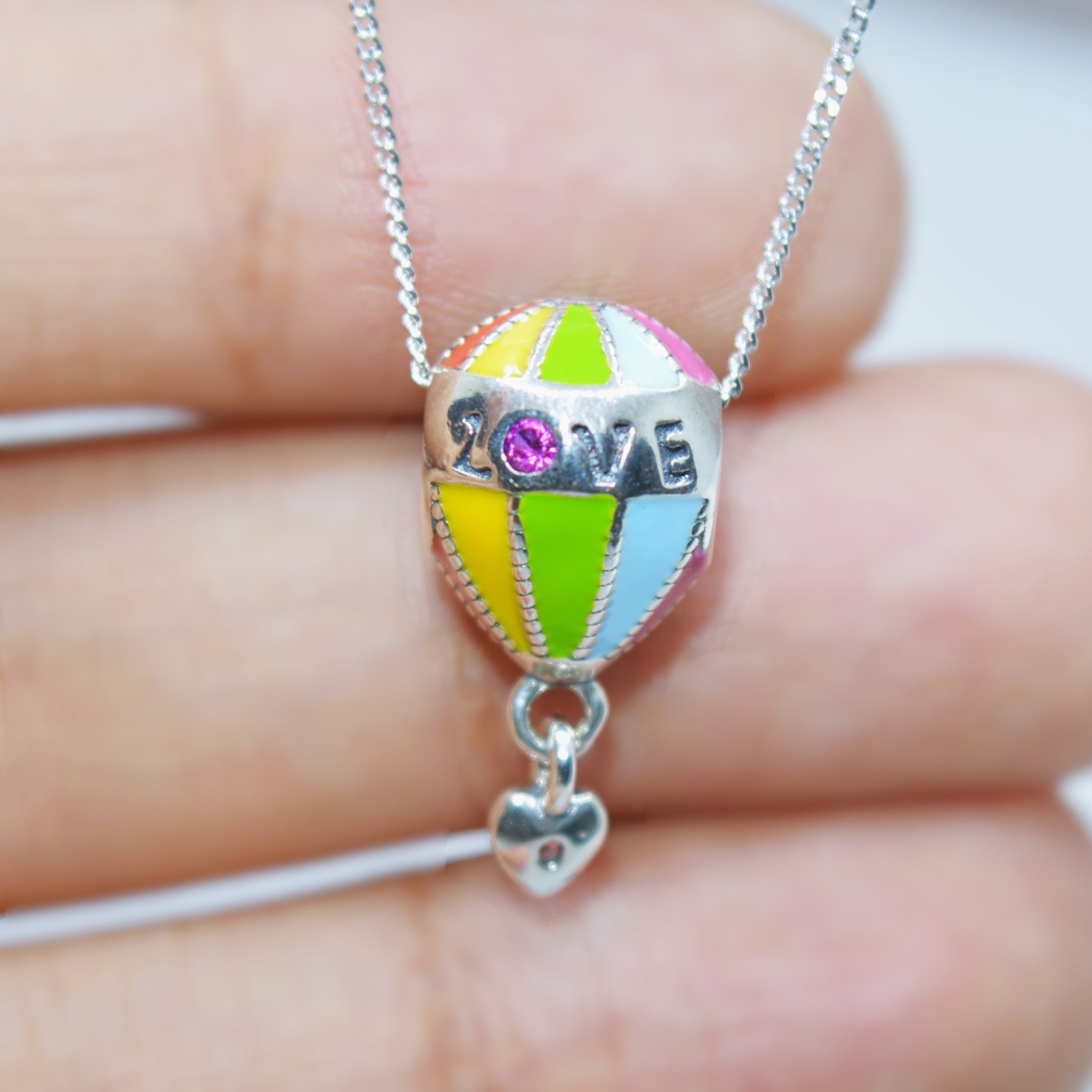 Colorful Hot Air Balloon Charm Pendant - 925 Silver Jewelry