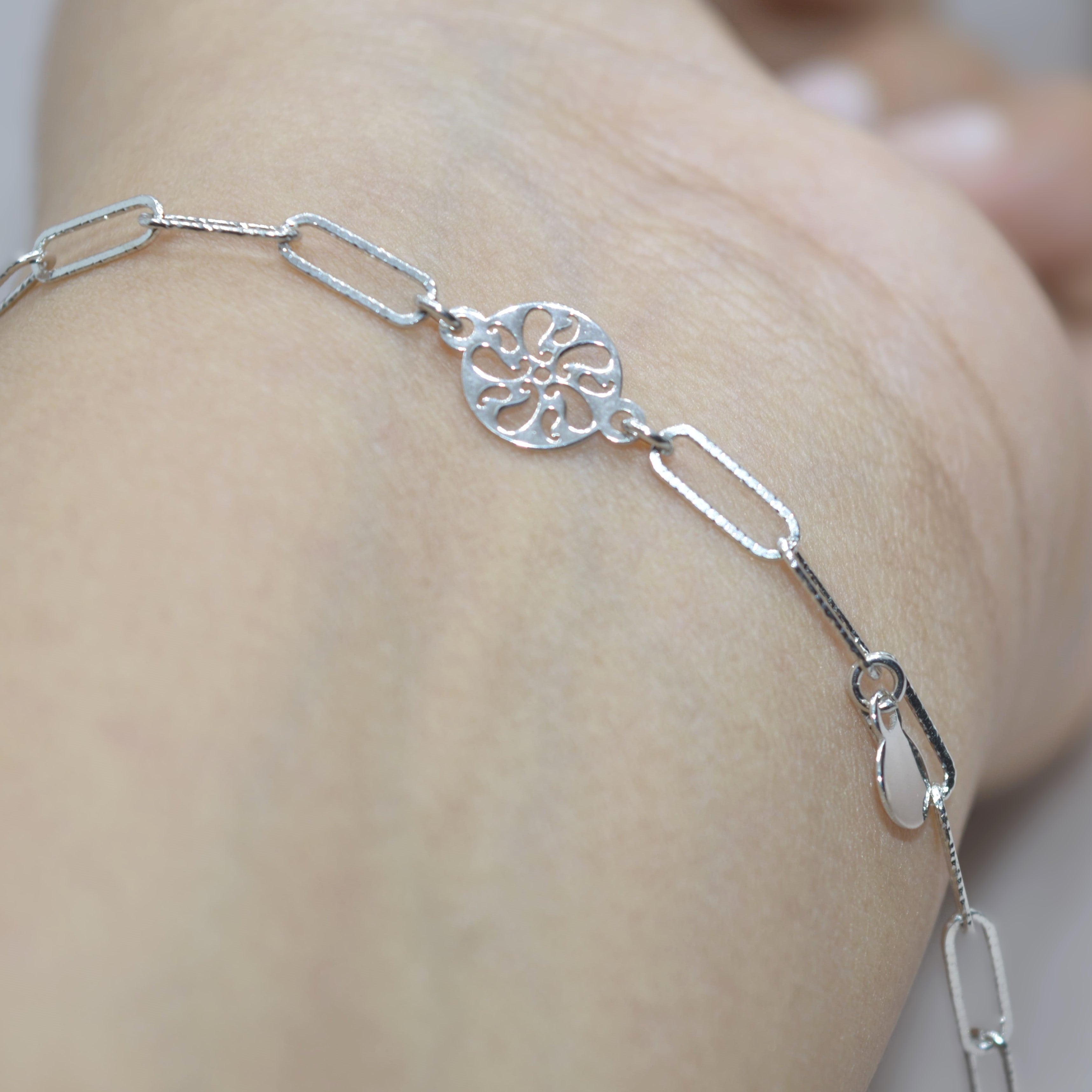 Chain Bracelet with Filigree Charm - 925 Silver Jewelry