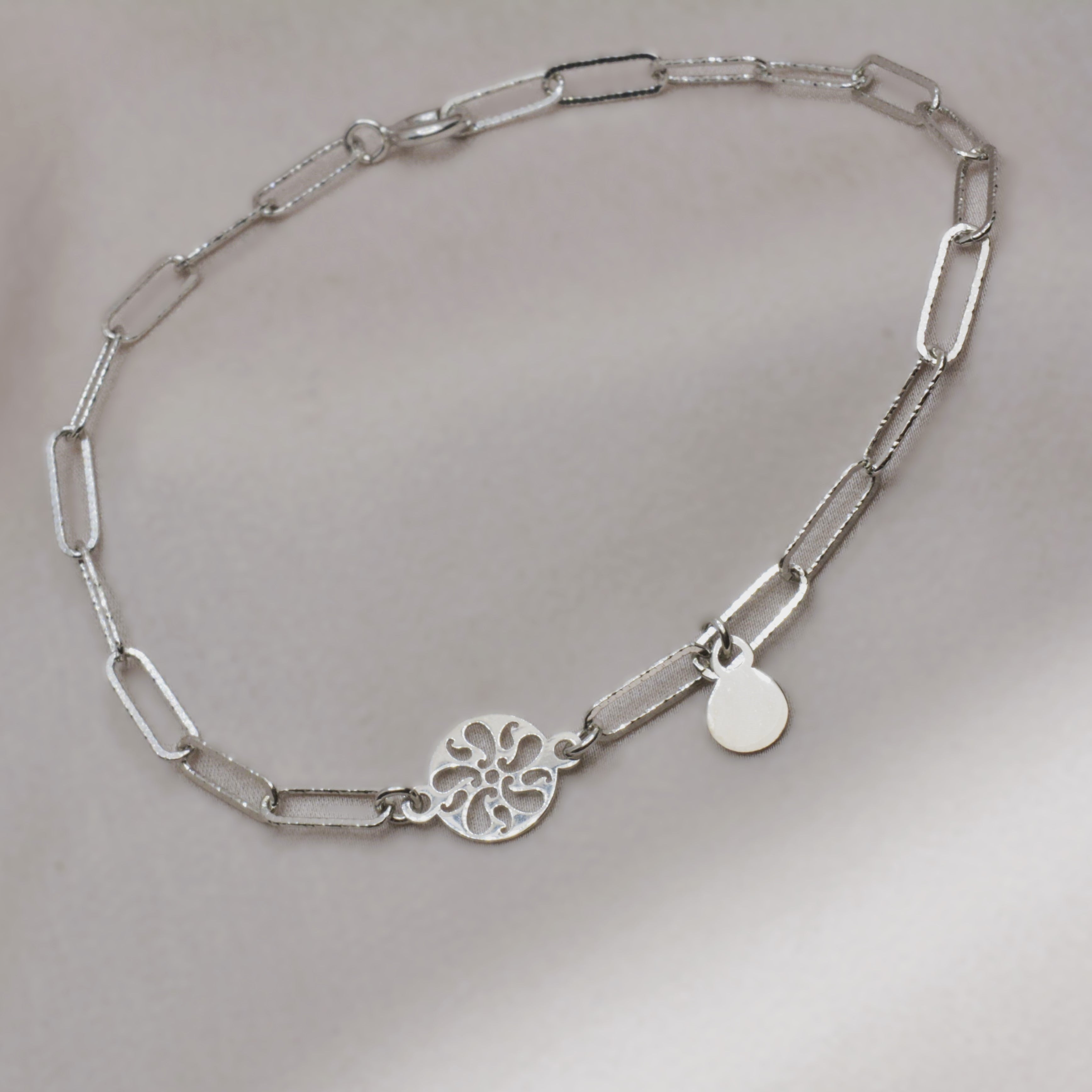 Chain Bracelet with Filigree Charm - 925 Silver Jewelry