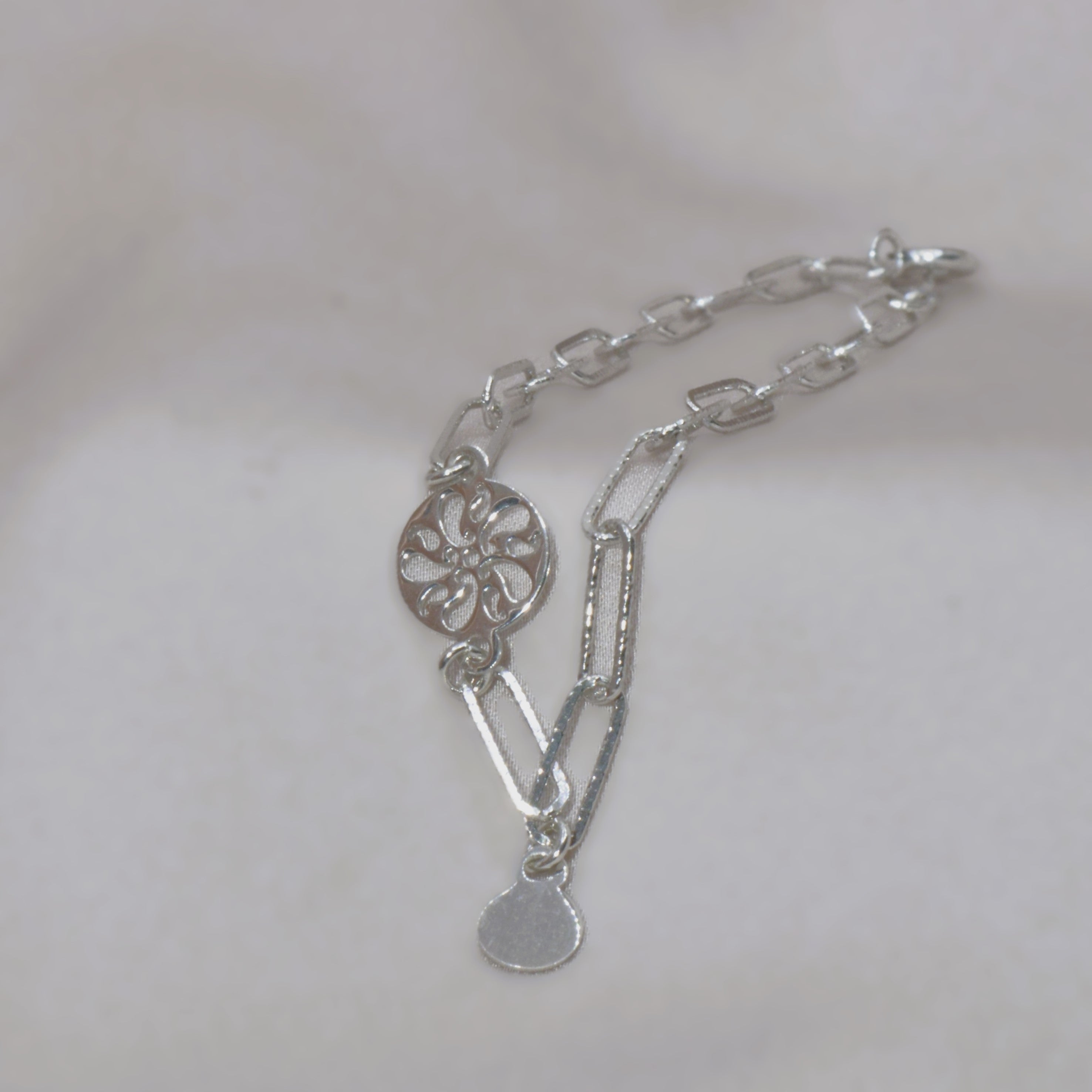 Chain Bracelet with Filigree Charm - 925 Silver Jewelry