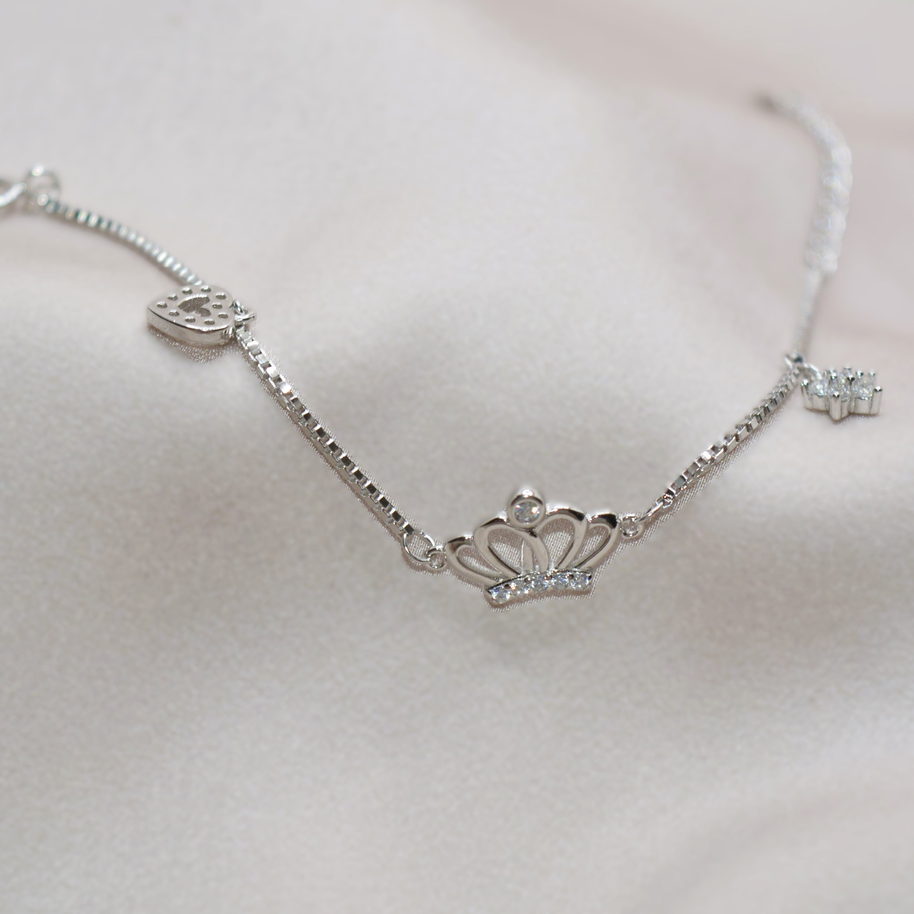 Crown Charm Bracelet - 925 Silver Jewelry