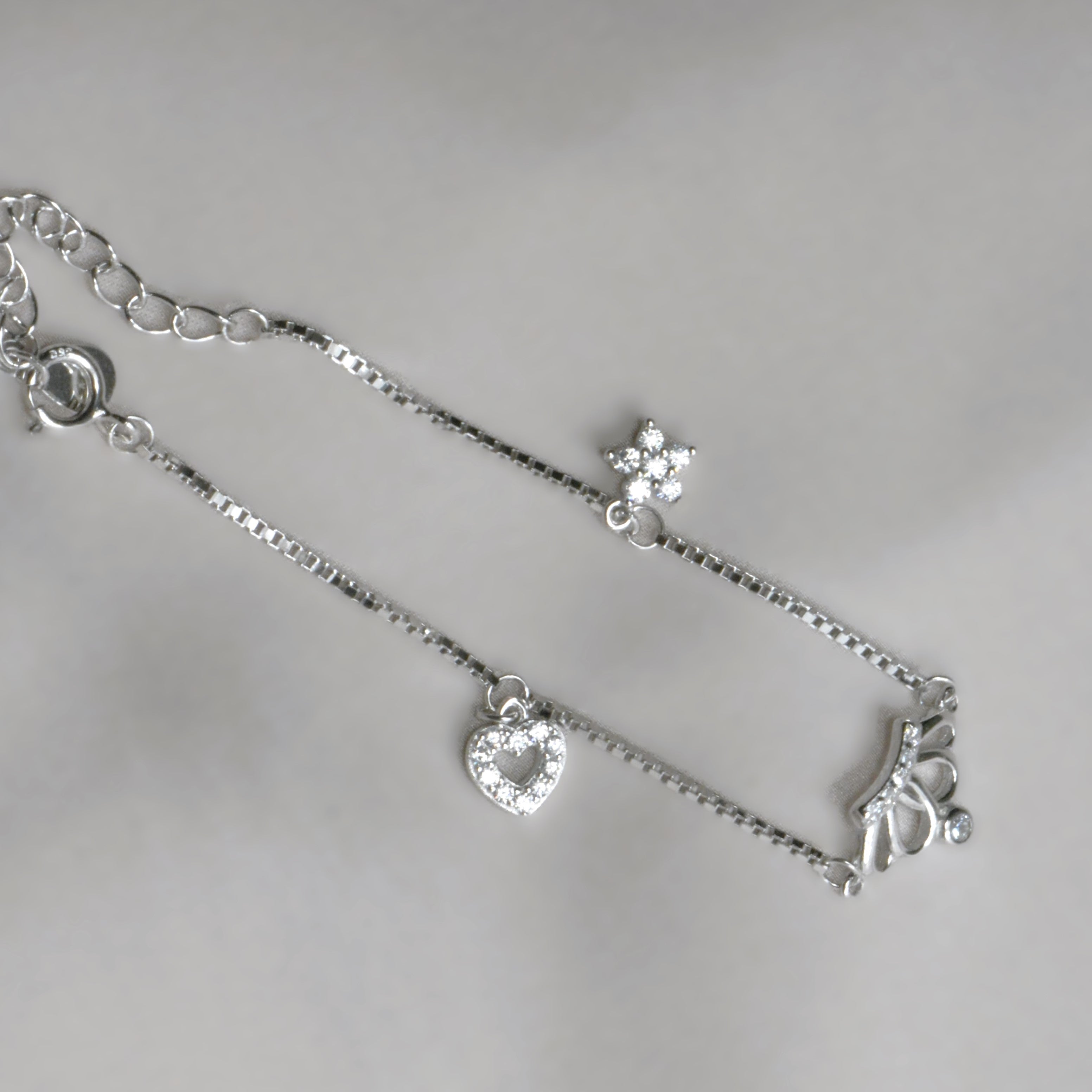 Crown Charm Bracelet - 925 Silver Jewelry