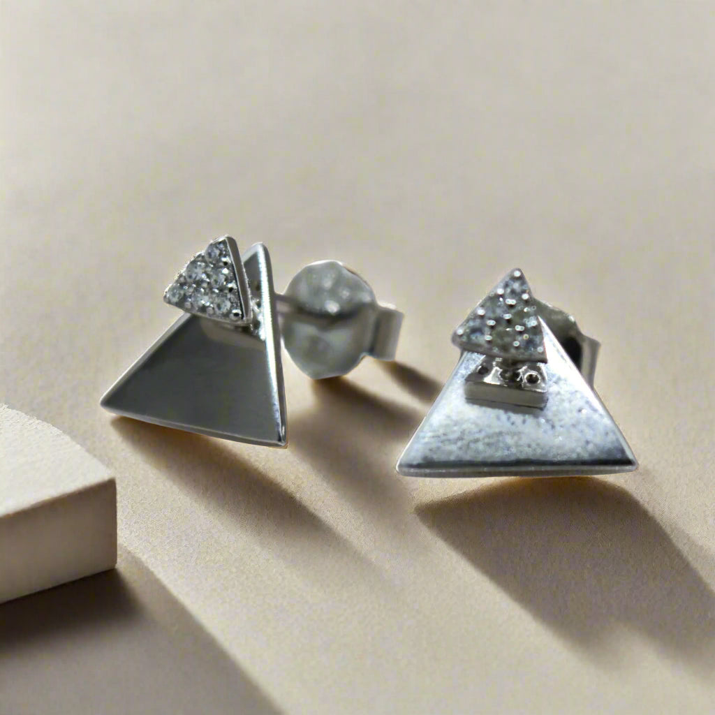 Triangular Jacket Stud Earrings - 925 Silver Jewelry