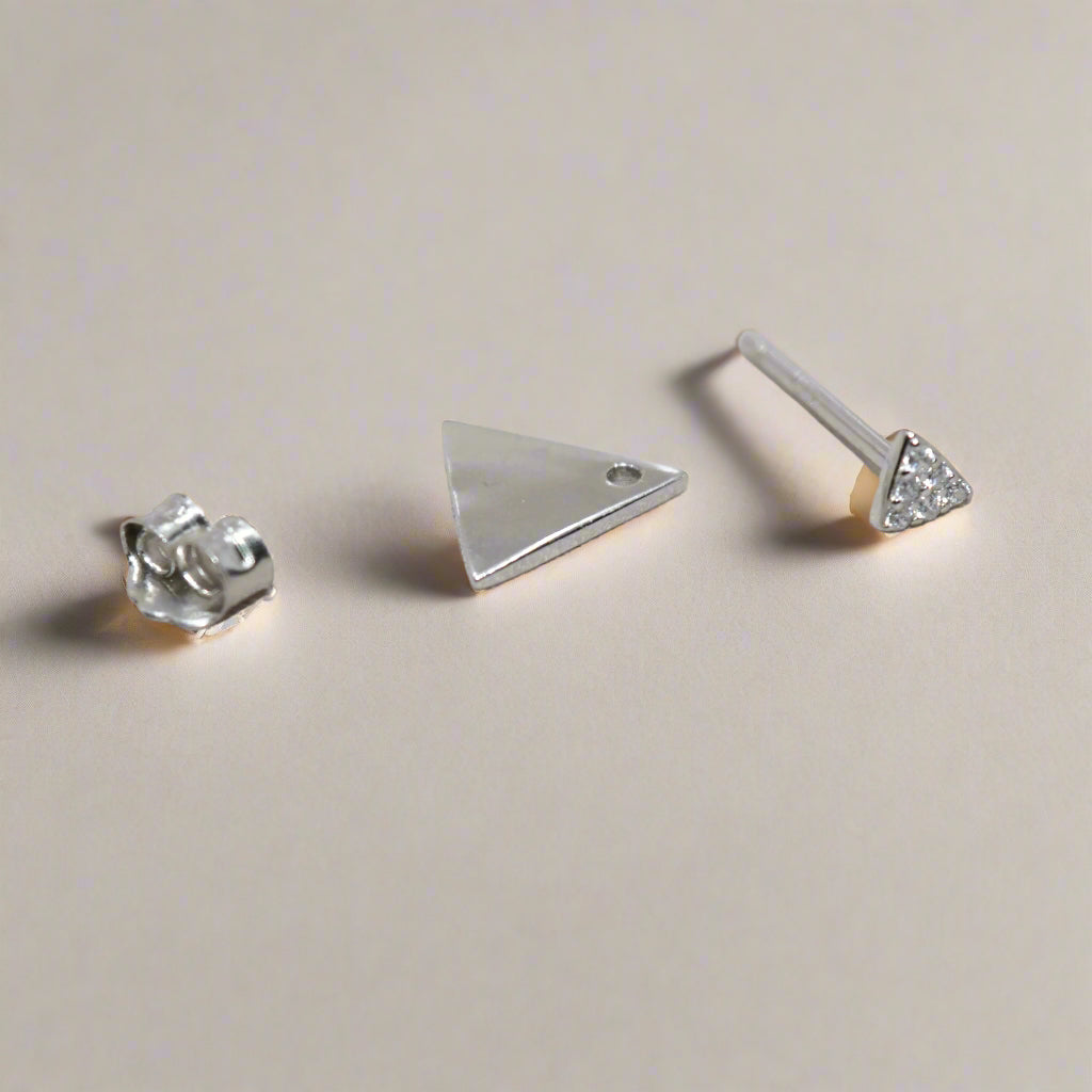 Triangular Jacket Stud Earrings - 925 Silver Jewelry