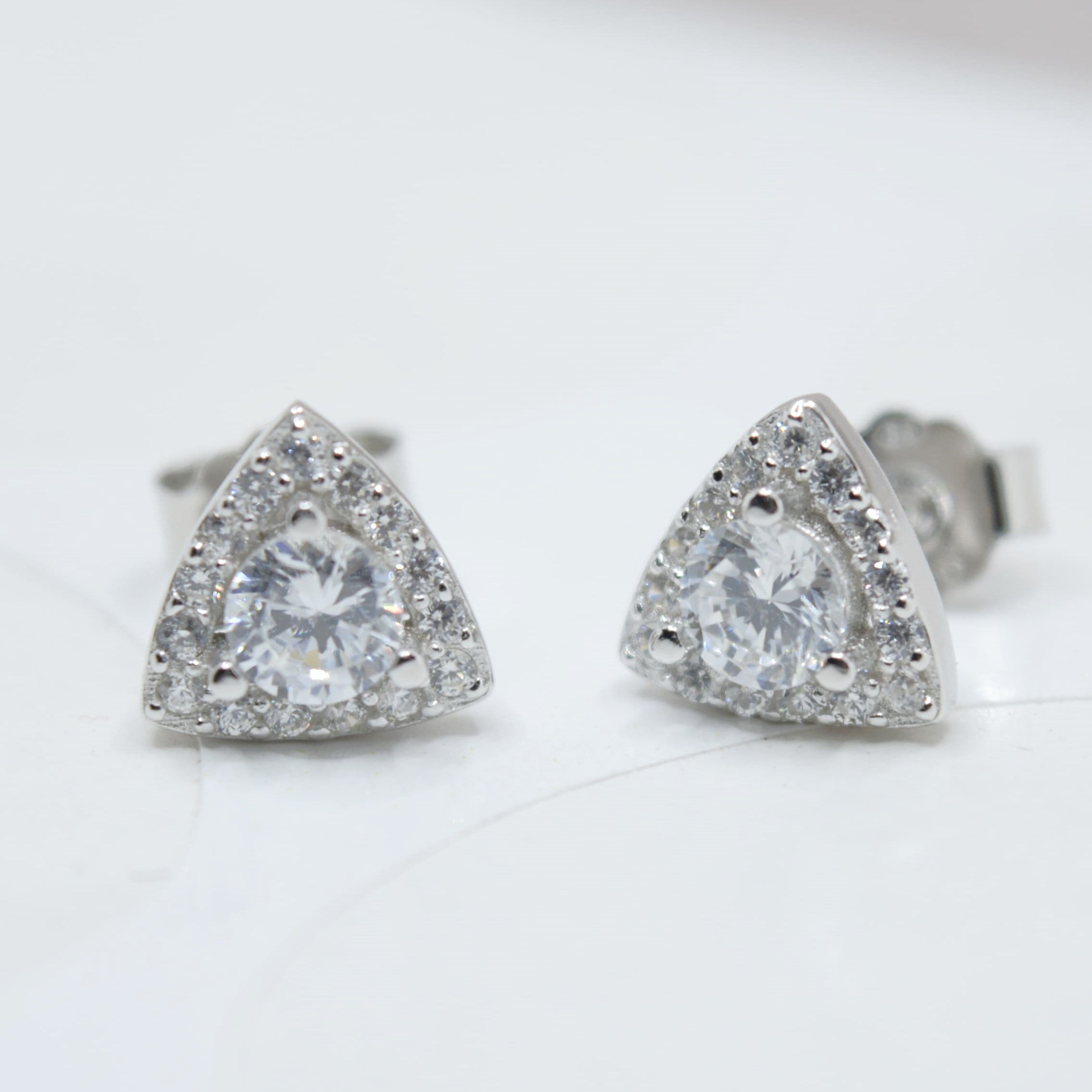 Sparkling Triangular Earrings - 925 Silver Jewelry