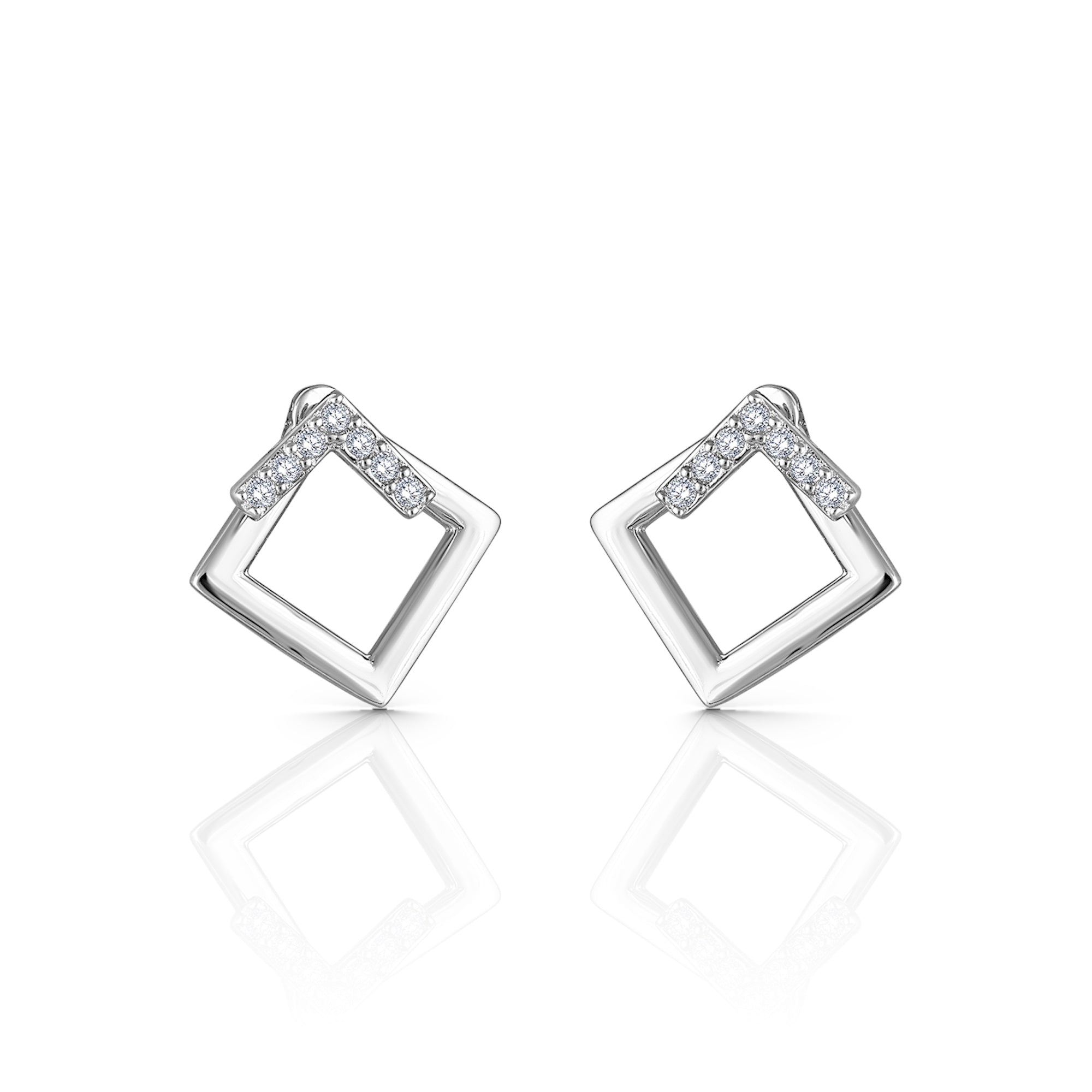 Geometric Square Jacket Earrings with Diamonds - 925 Silver Jewelry