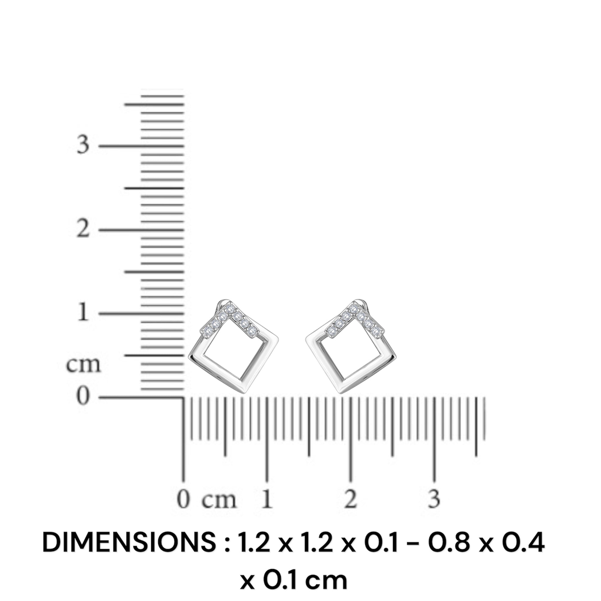 Geometric Square Jacket Earrings with Diamonds - 925 Silver Jewelry