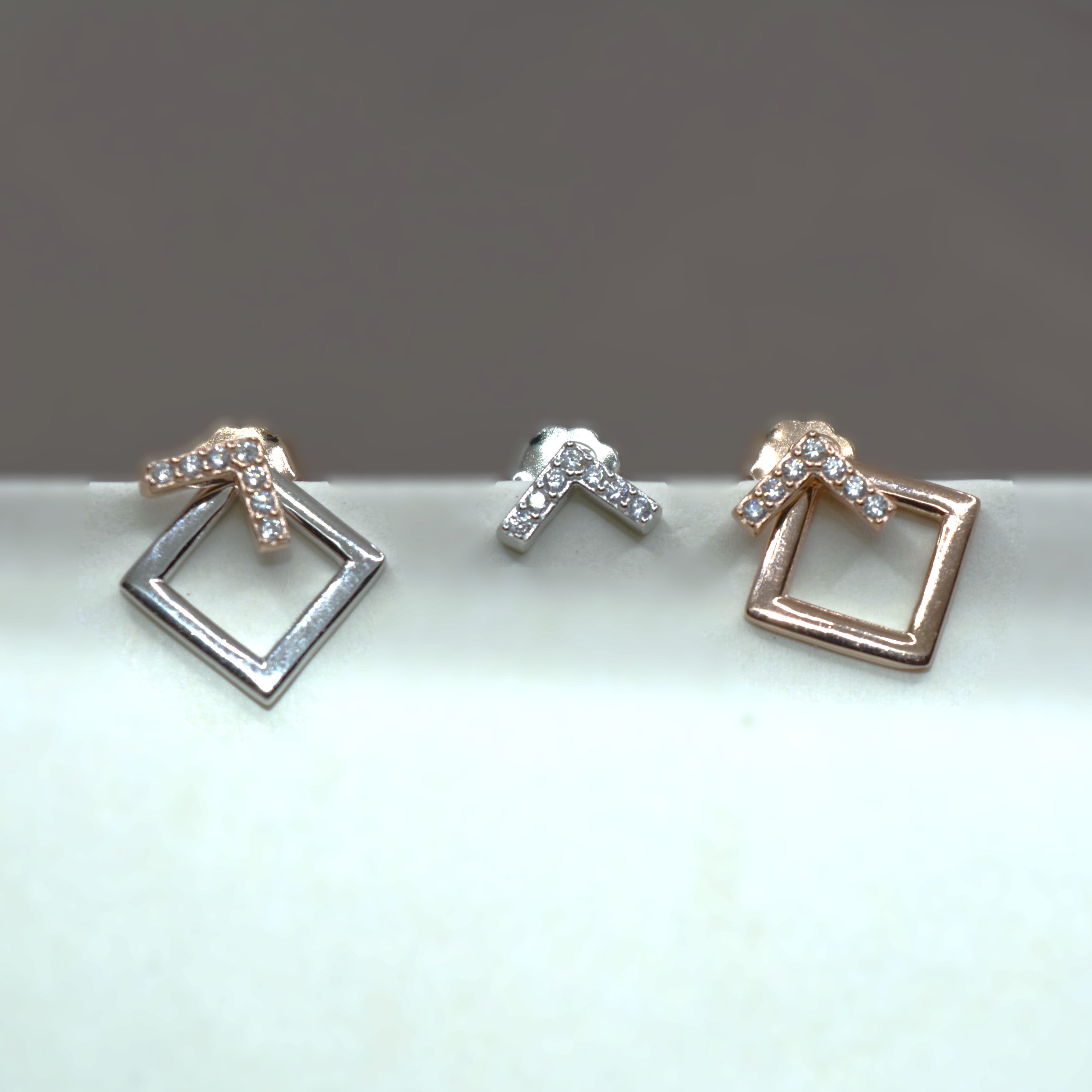 Geometric Square Jacket Earrings with Diamonds - 925 Silver Jewelry