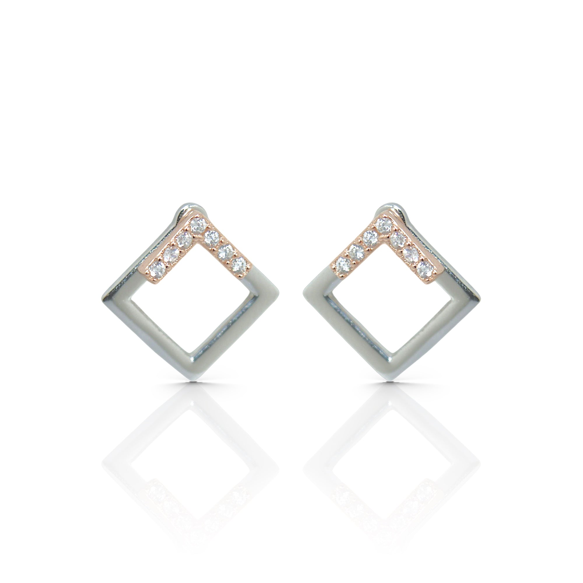 Geometric Square Jacket Earrings with Diamonds - 925 Silver Jewelry