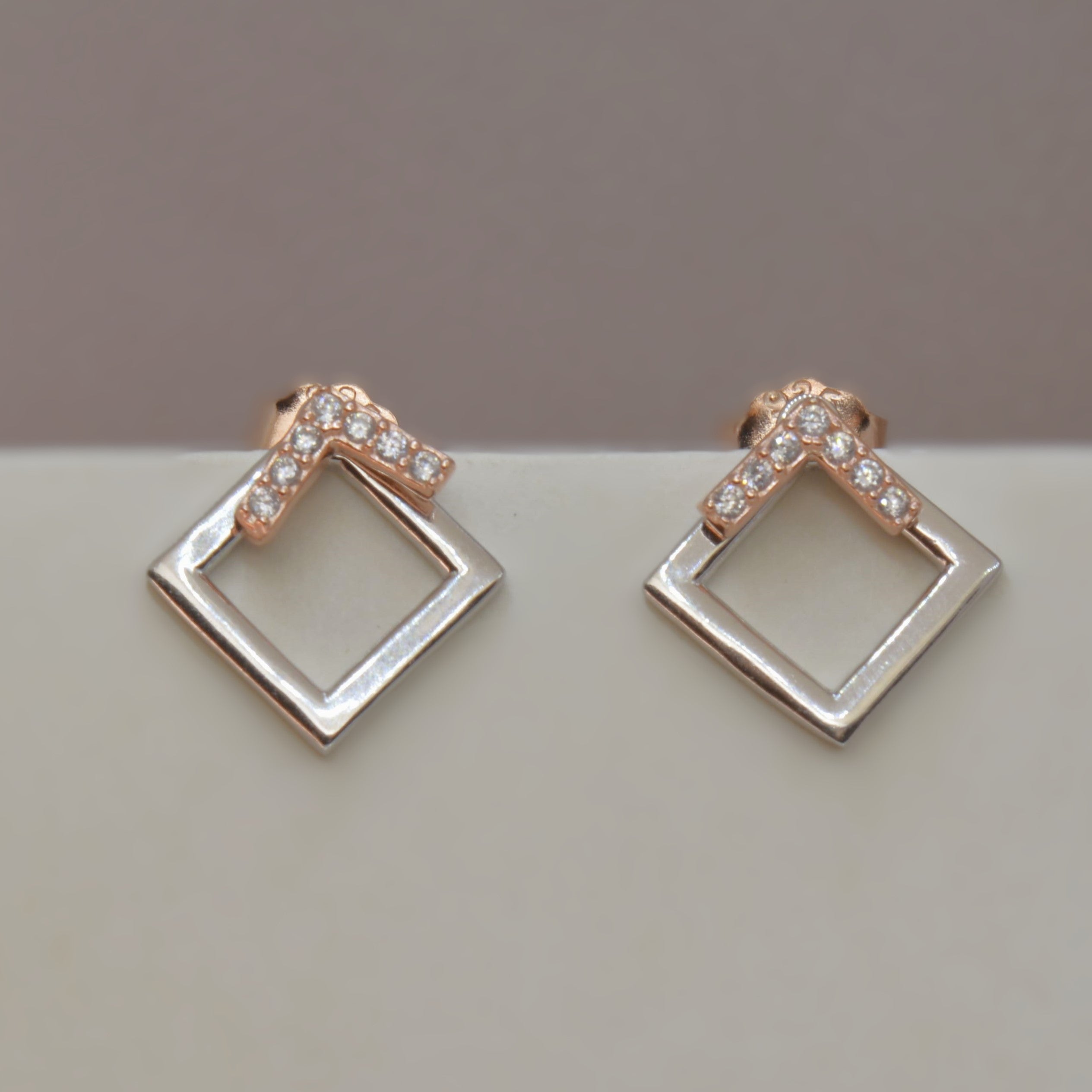 Geometric Square Jacket Earrings with Diamonds - 925 Silver Jewelry