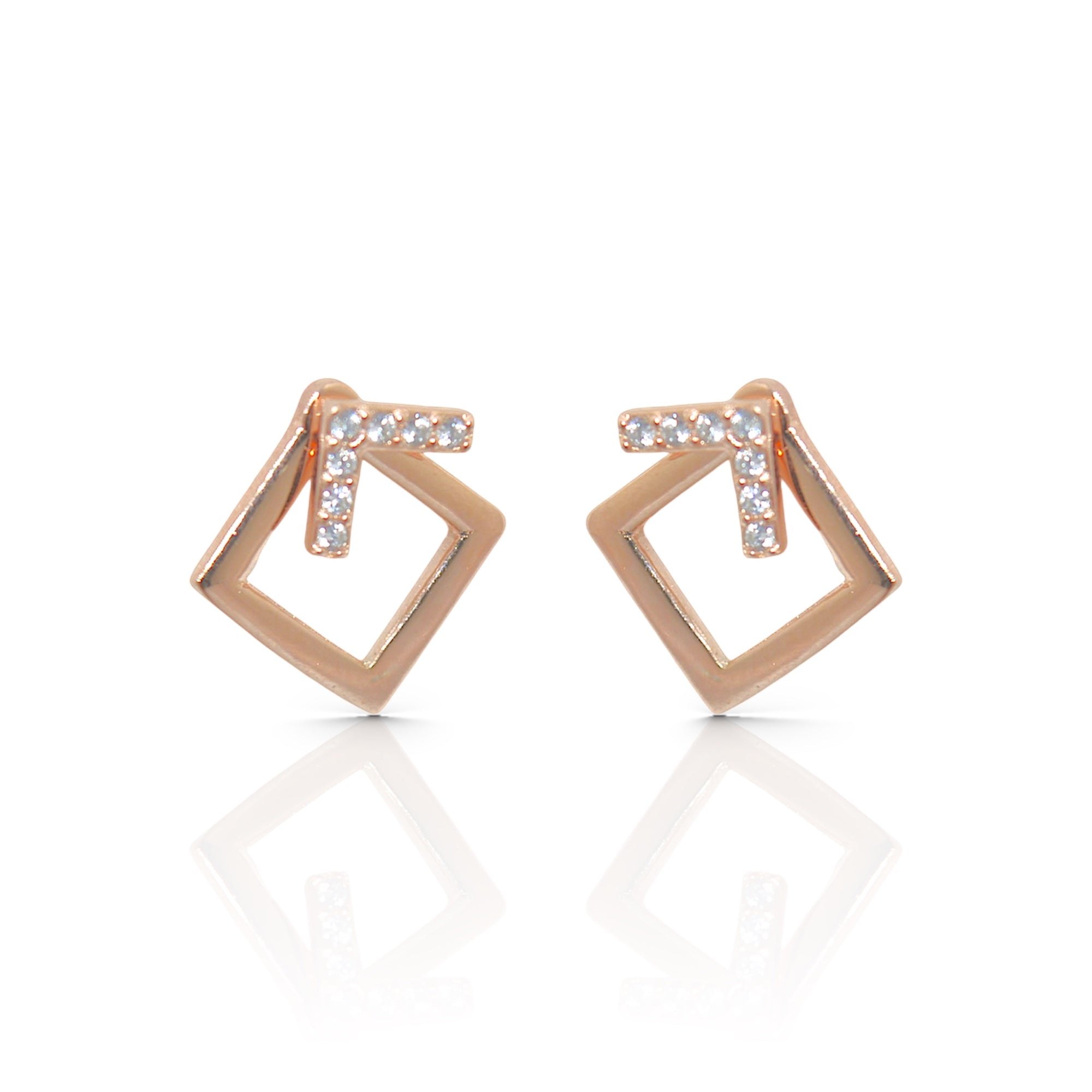 Geometric Square Jacket Earrings with Diamonds - 925 Silver Jewelry