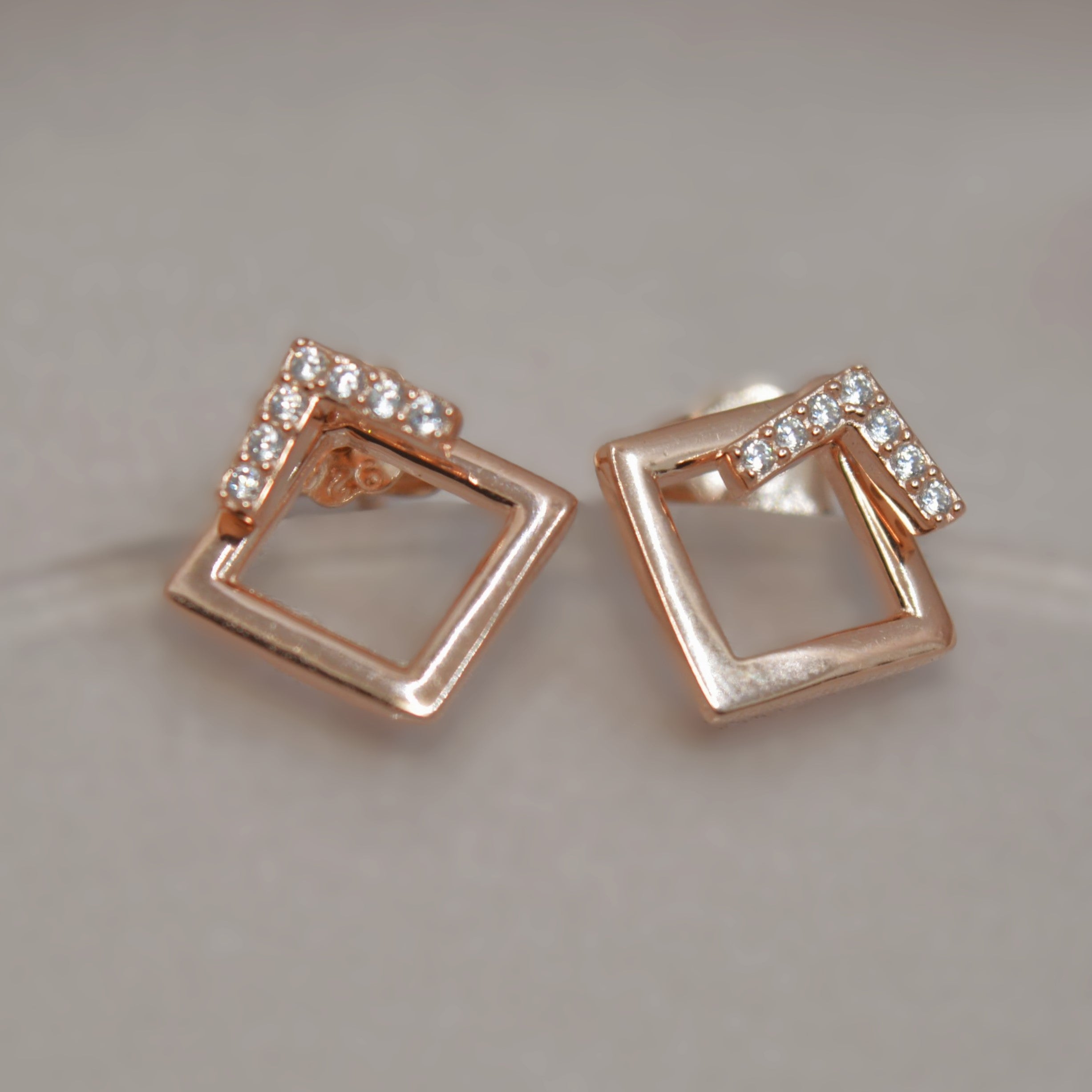 Geometric Square Jacket Earrings with Diamonds - 925 Silver Jewelry