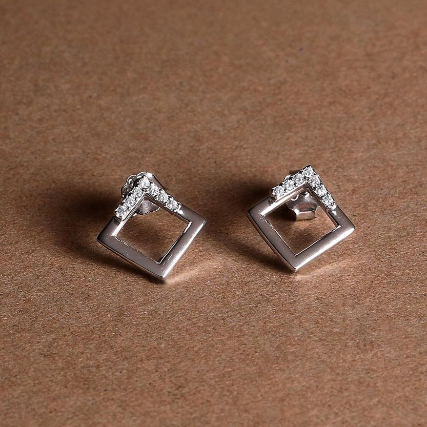 Geometric Square Jacket Earrings with Diamonds - 925 Silver Jewelry