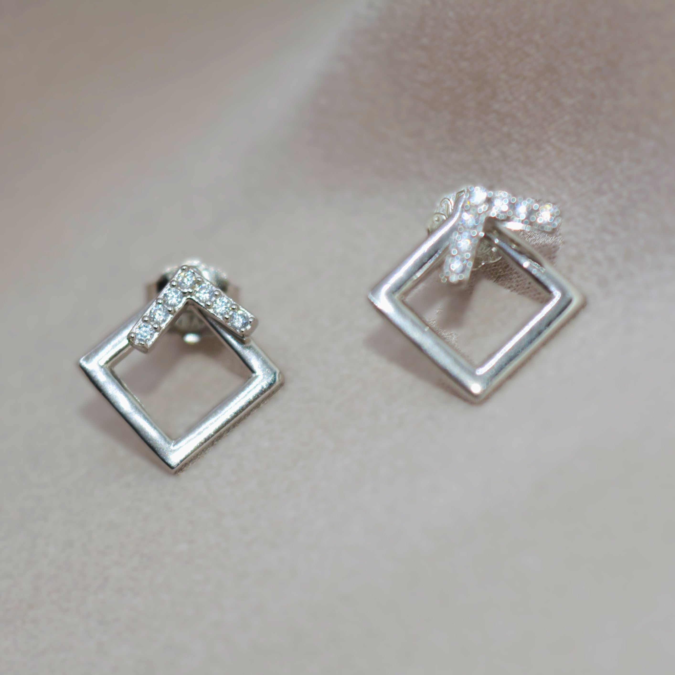 Geometric Square Jacket Earrings with Diamonds - 925 Silver Jewelry