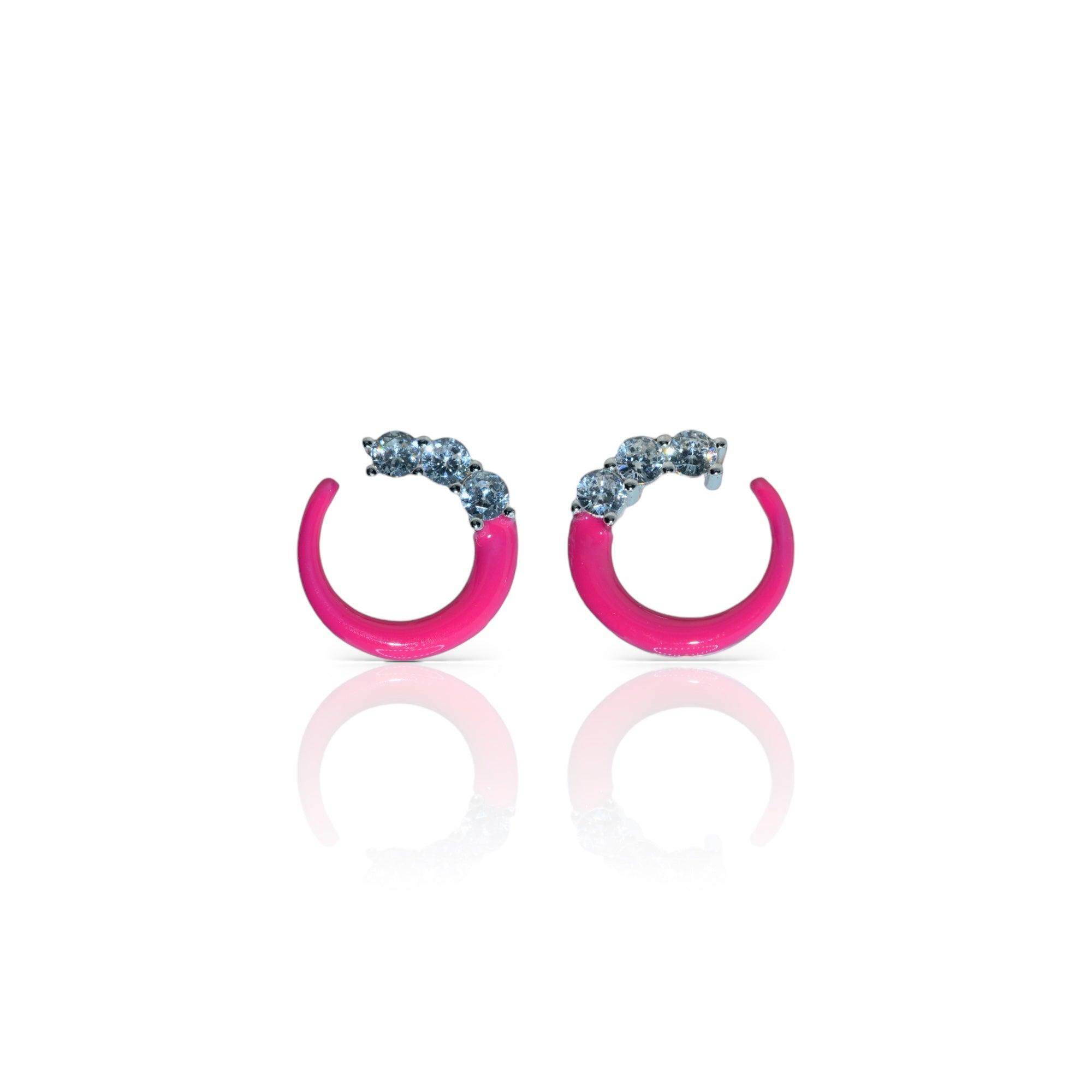 Charming Pink Enamel Circle Studs - Luxevogue