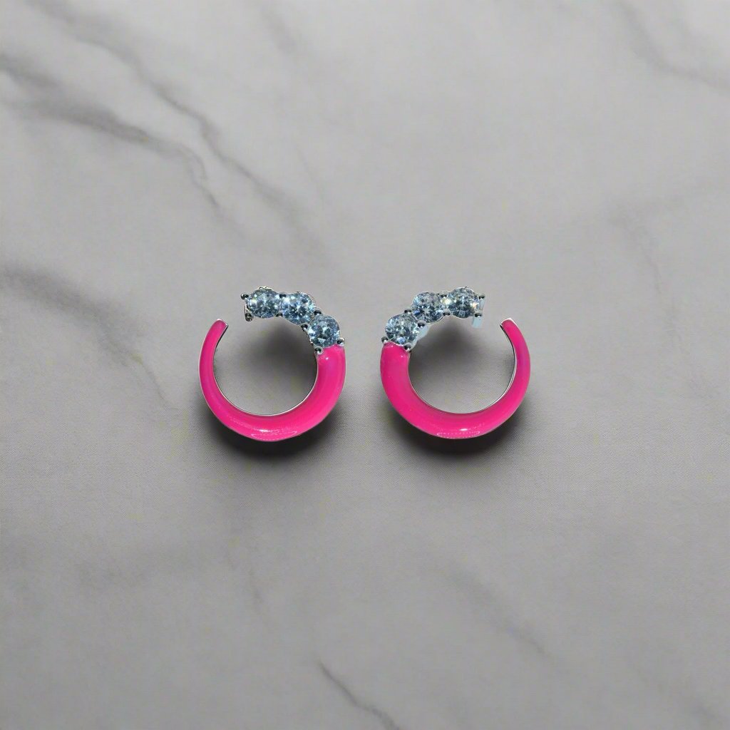 Charming Pink Enamel Circle Stud Earrings