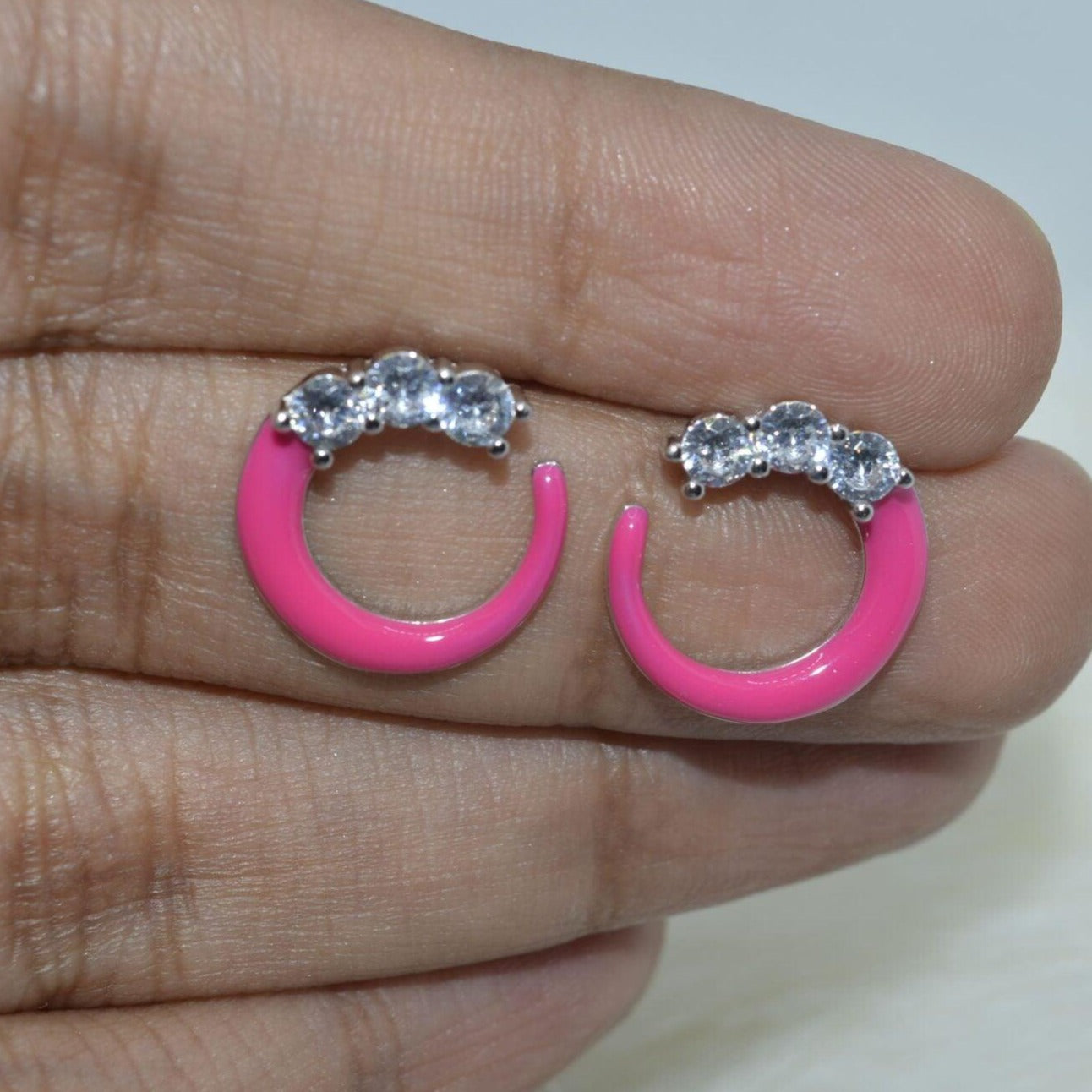 Charming Pink Enamel Circle Studs - Luxevogue