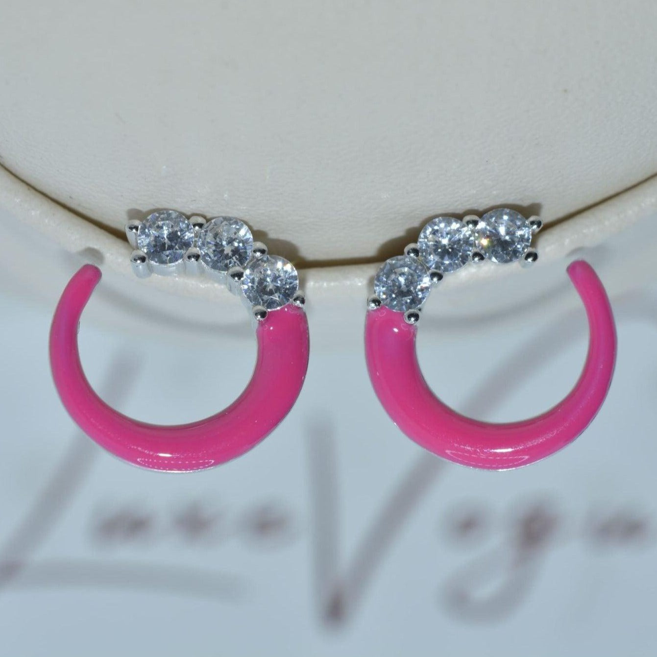 Charming Pink Enamel Circle Studs - Luxevogue