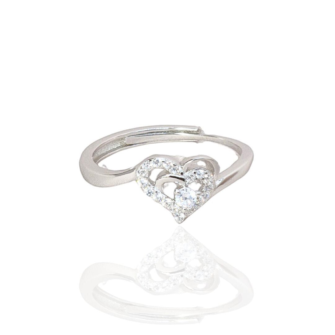 925 Sterling Silver Adjustable Double Heart Ring