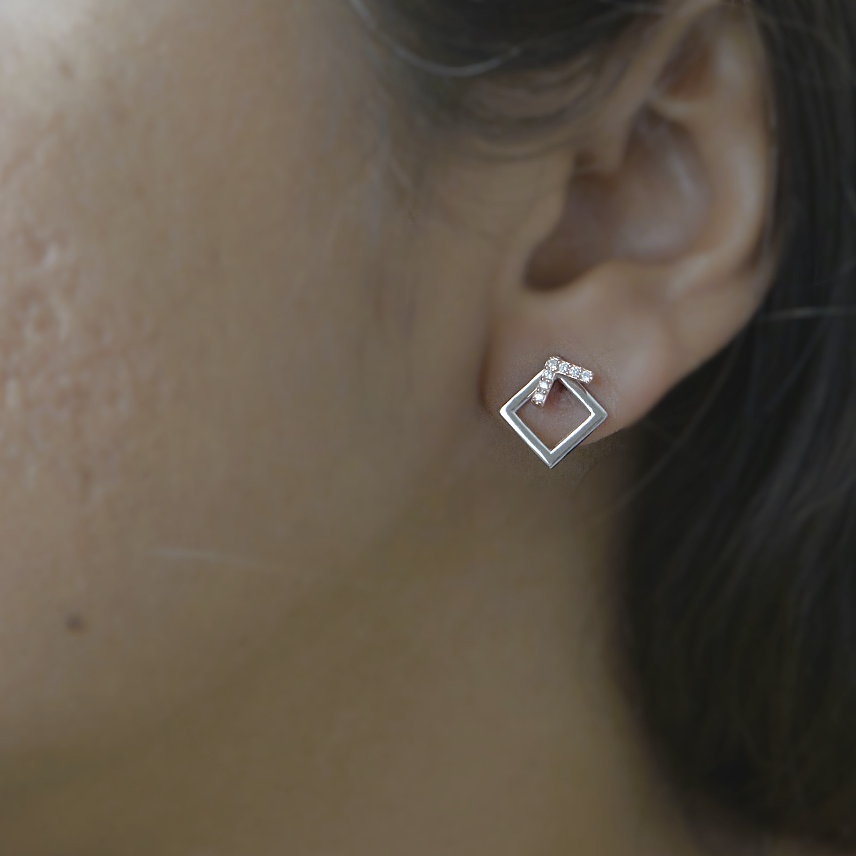 Geometric Square Jacket Earrings with Diamonds - 925 Silver Jewelry