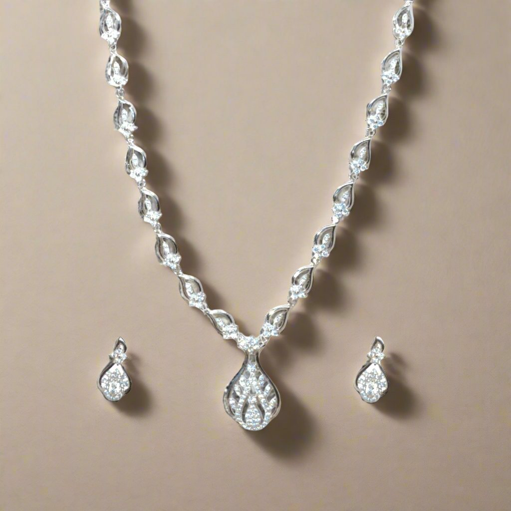 Leafy Elegance: 92.5 Silver CZ Necklace