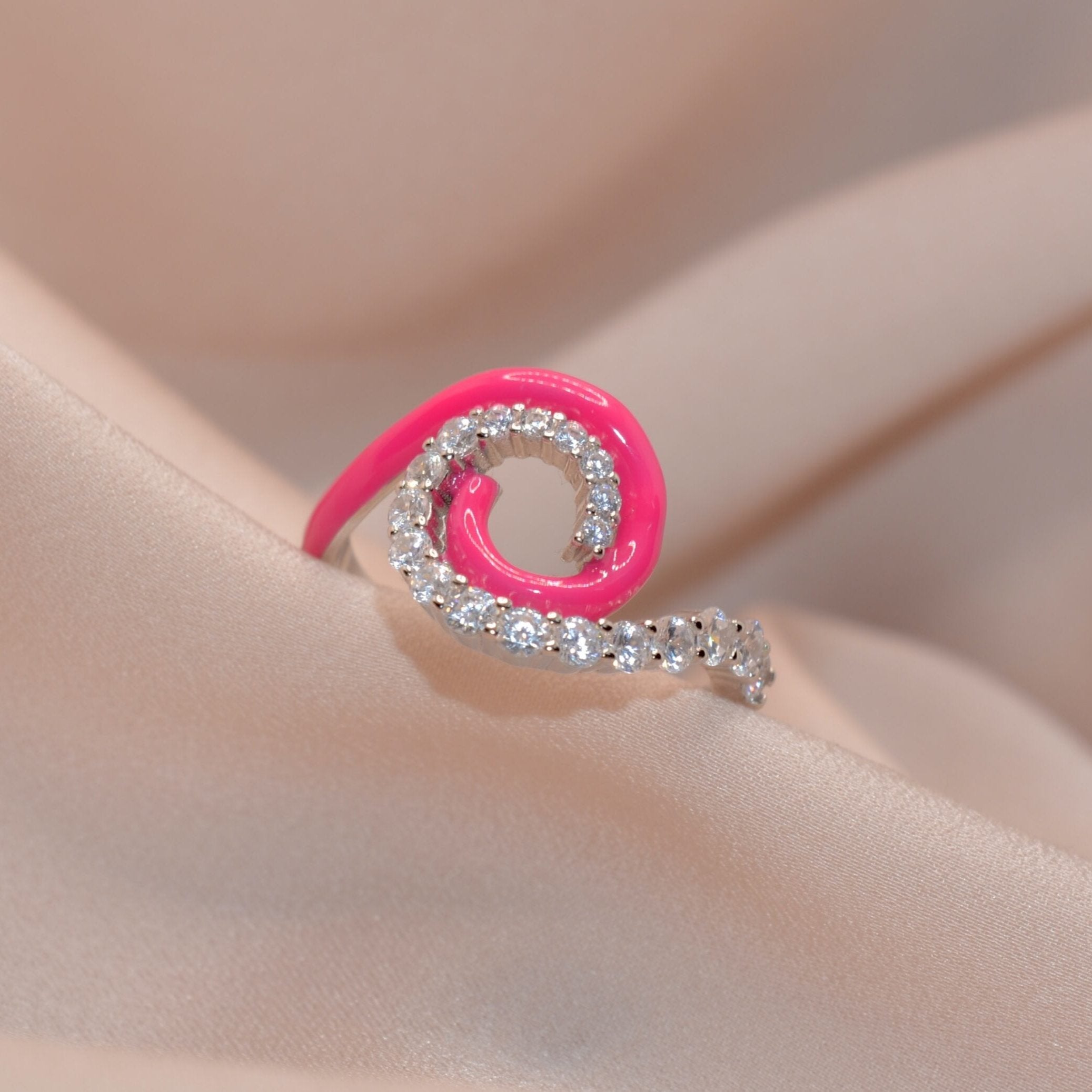 Pink Enamel Radiance Ring - Luxevogue