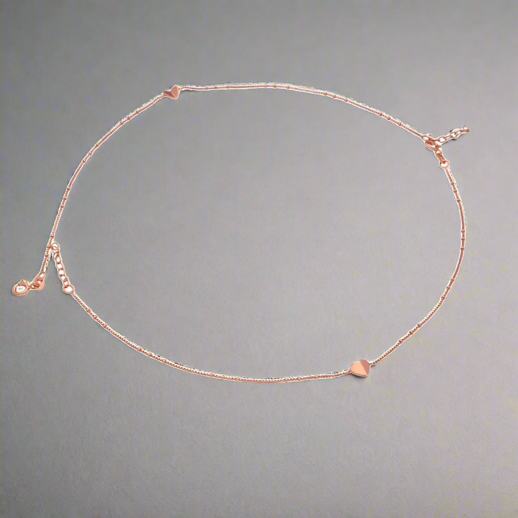 Yellow Gold Anklet with Heart Charms – Elegant and Timeless